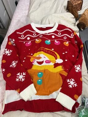 Ugly Christmas Sweater XL Red Funny Santa Eating Pizza Holiday Novelty Pullover